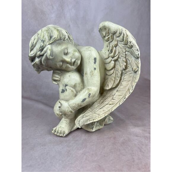 Vintage Sleeping Cherub Statue Guardian Angel Large Worn Finish - Picture 2 of 6